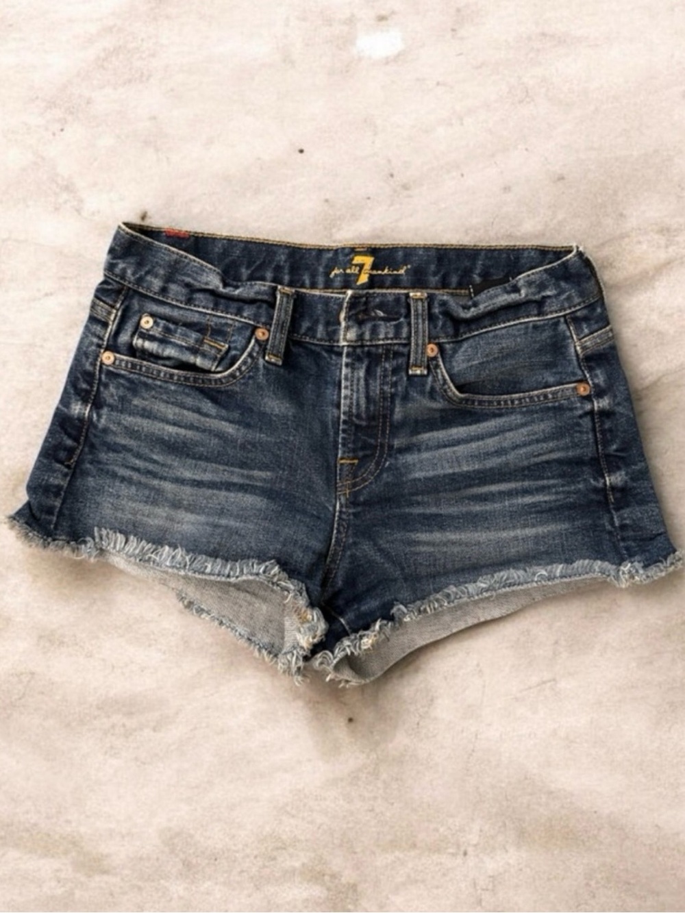 ⚡️7•For•All•Mankind Dark Blue Frayed Hem Denim Shorts